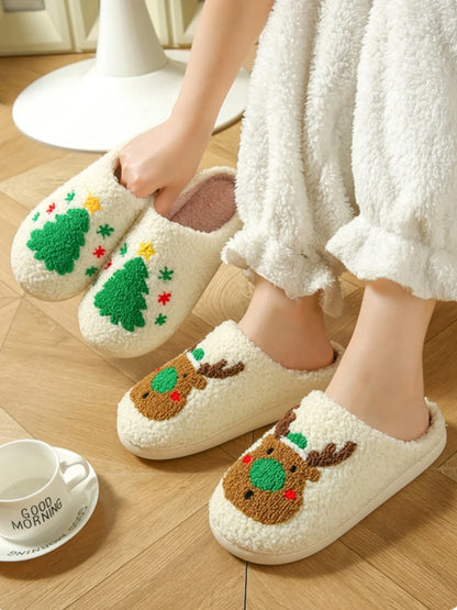 Autumn Winter Women's Christmas Slippers Men Soft Home Bedroom Flat Sandals Female Cute Plush Slides Couple Non-Slip Warm Shoes