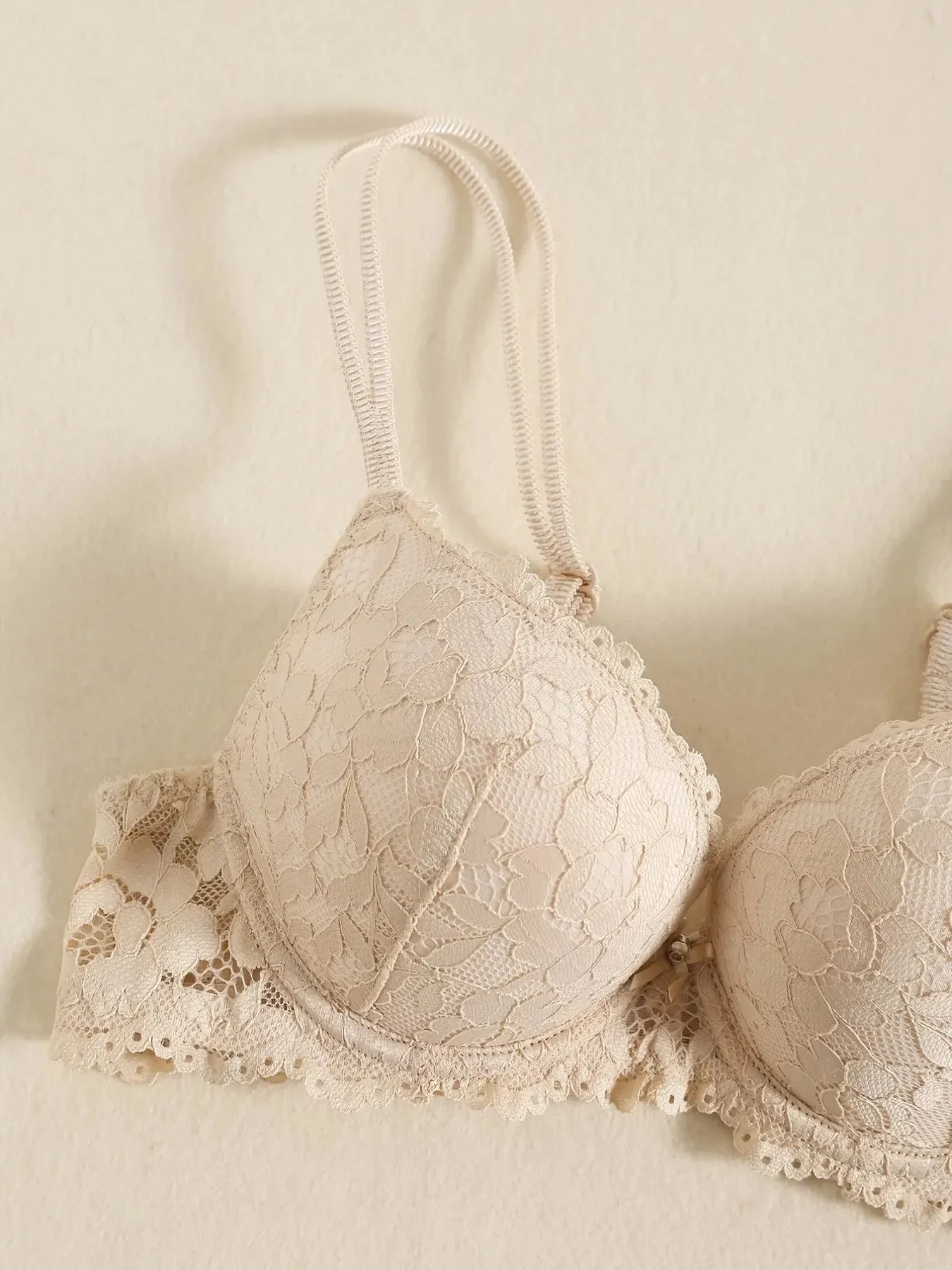 1 Set Elegant Erotic Lace Embroidery Breathable Fabric Lingeries : Push-Up Bra, Low Waist Sheer Panty - Ultimate Valentine's Day