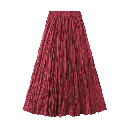 UCXQ Simple Luxury Multi Solid Colors Pleated Skirt For Women's Large Hem Folds A-line Skirts Female 2024 Spring Autumn 23A7004
