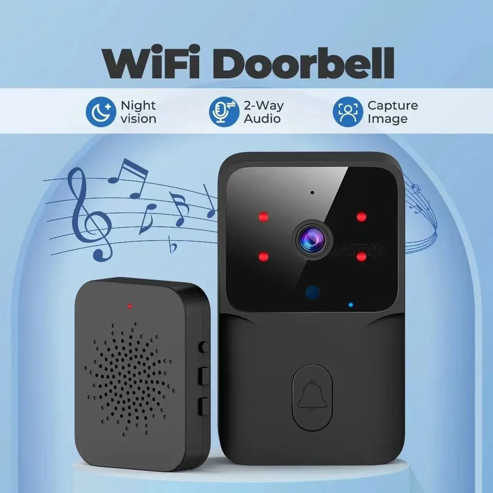 Wireless Smart Video Doorbell, 2.4G WiFi Home Security Camera, 2-way Audio, Night Vision, Battery, Secure Home Monitoring