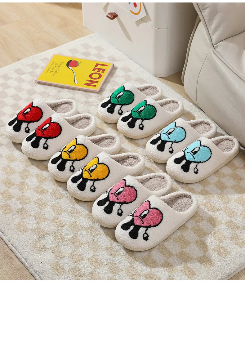 Winter Home Warm Women Slippers House Girl Fur Cute Bad Bunny Love Cushion Slides Bedroom Ladies Cotton Female Plush Shoes