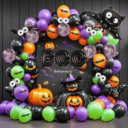 Halloween Balloons Garland Arch Eye Ballon with Bats Pumpkin Purple Orange Black Ballon for Birthday Party Halloween Decorations