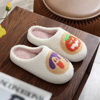 Christmas Elk Cotton Slippers For Women Men Winter Cute Cartoon Slippers Indoor Non Slip Couple Floor Slides Home Plush Shoes