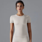 Women Running Sports T Shirt Summer Short Sleeve Round Neck Breathable Stretchy GYM Yoga Slim Fitness Active Top Tee