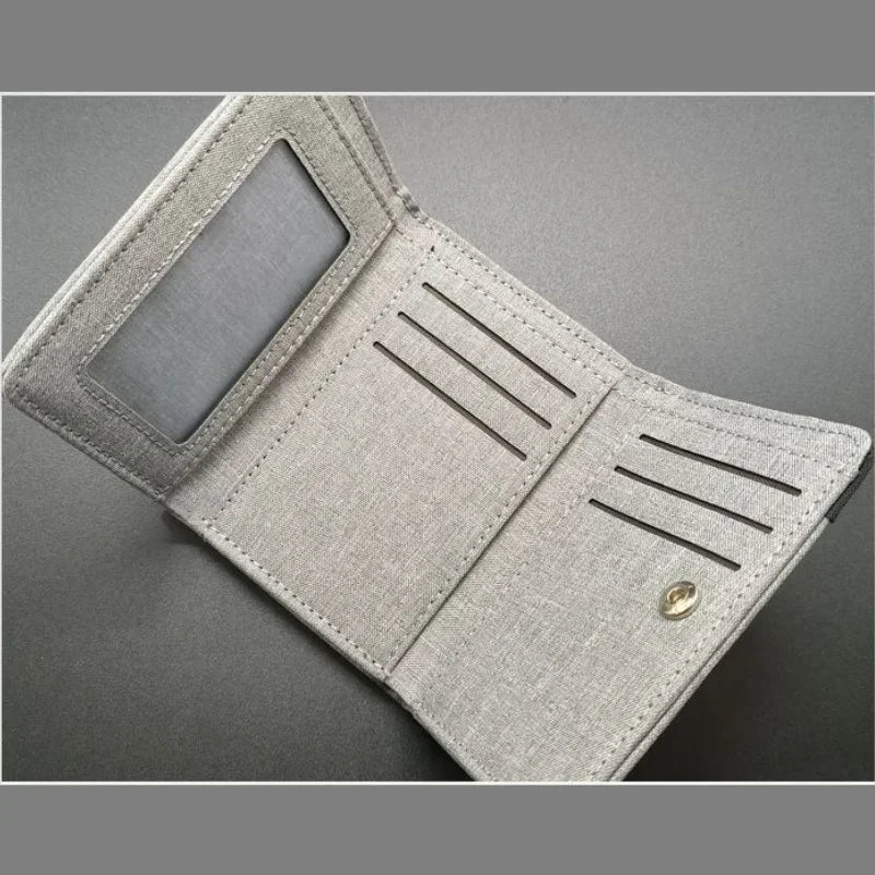 Men's Fashion Short Canvas Wallet Contrasting Colors Small Three Folded Purse Card Coin Small Change Bags