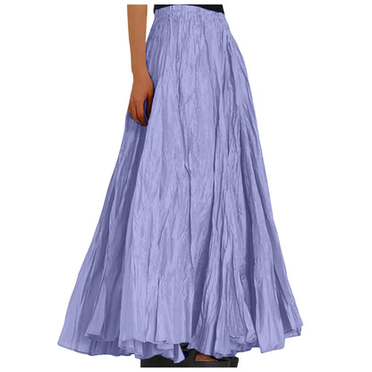 Women's Fashion Skirt Casual High Waist Ruched Soild Color Vintage Loose Beach Holiday Big Swing Wrap Hip Versatile Long Skirt