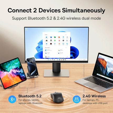 Baseus F02 Wireless Mouse Bluetooth 5.2 2.4G 4000DPI Ergonomic 7 Mute Buttons Mice for iPad MacBook Tablet Laptop Computer Mouse