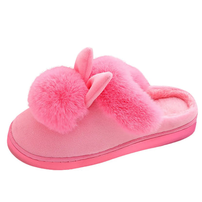 Winter Warm Home Fur Slippers Womens Indoor Home Rabbit Shoe Furry Ears Footwear Indoor Bedroom Flat Heels Fluffy Slippers Shoes