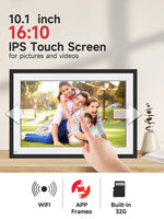 Frameo 10.1 Inch WiFi Digital Picture Frame，1280 * 800IPS HD Cloud Smart Digital Photo Frame,32GB Storage, Wall Mountable, Auto-