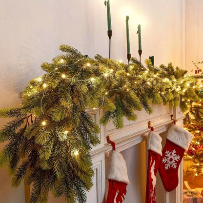 Christmas Artificial PE Hanging Rattan Decorative Cedar Garland with LED Light Garland for Mantel Fireplace Tablecloth