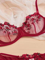 Women Floral Embroidory Underwear Set Sexy Lace Erotic Lingerie Female Bra And Brief Transparent Sensual Push Up Panty Patchwork
