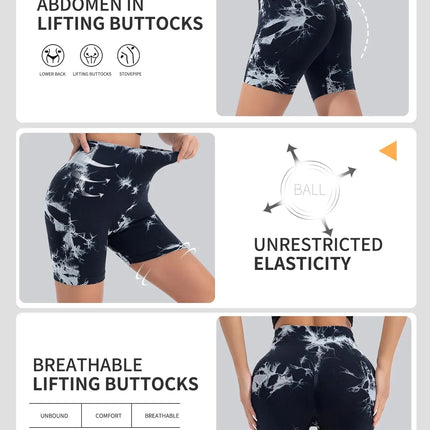 Tie Dyed Seamless Fitness Pants WOMENS High Waist and Lifting Sports Tight Shorts Running Sexy Peach Fitness Yoga Shorts Yoga