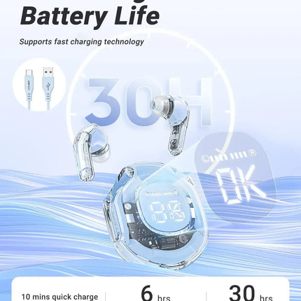 Wireless earphone Bluetooth earbuds Transparent Digital Display TWS Mecha Style For Acefast T8 Sports Headphones