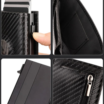Men Smart Wallet Credit Card Holder for AirTag Carbon Fiber Aluminum Automatic Pop Out Cardholder Case with Money Clip