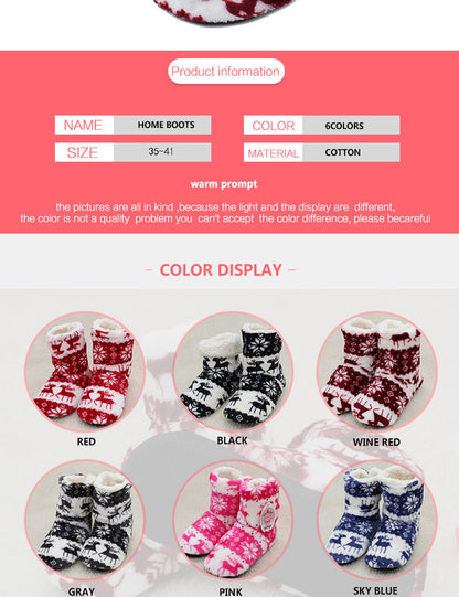 Winter Warm Slipper Womens House Fluffy Christmas Elk Fur Contton Plush Skid Anti Indoor Flat Fuzzy Female Shoes Home Boots 2023