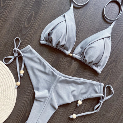 2025 New Sexy Triangle Bathing Suit for Women Brazilian Bikinis Halter Swimwear Push Up Swimsuit Metal Chain Beach Bikini Set
