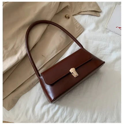 Fashion Retro Women's Shoulder Bag Simple Solid Colour Handbag Vintage Underarm Bag