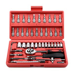 46pc Drive Socket Set 1/4 inch Ratchet Wrench Set with Sockets Metric Hex Bit Socket Set Mechanic Tool Kits for Hous Auto Repair