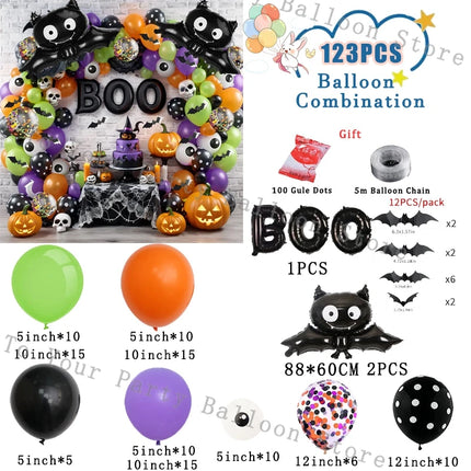 Halloween Bat Balloon Garland Arch Kit Black Orange Ballon 3D Bat Spider Sticker Eye Pumpkin Halloween Party Decoration Supplies