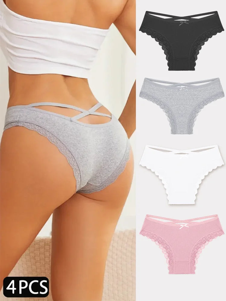 4PCS Women's Cotton Briefs Sexy Female Underpants Elasticity Comfortable Underwear Panties Lingerie S-XL  Solid Color Intimate