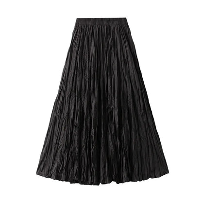 UCXQ Simple Luxury Multi Solid Colors Pleated Skirt For Women's Large Hem Folds A-line Skirts Female 2024 Spring Autumn 23A7004