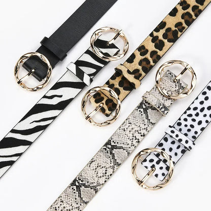 Women's Personalized Leopard Patterned Snake Patterned Belt with Gold Buckle for High-end Fashion and Fashionable Wear