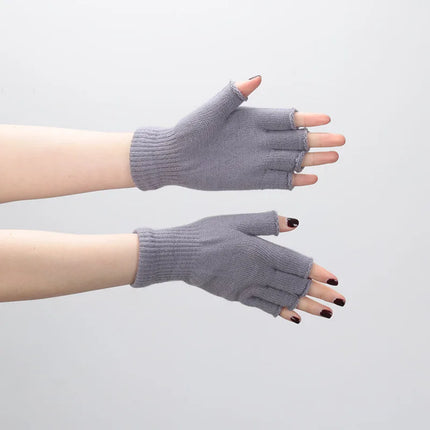 1pair Black Short Half Finger Fingerless Knit Wrist Glove Winter Warm Stretch Work Gloves for Women and Men Cycling Accessories