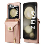Zipper Wallet Crossbody  Phone Case for Samsung Galaxy Z Flip 6 5 4 3 Flip6 Flip5 Flip4 Flip3 5G with Card Holder Leather Cover