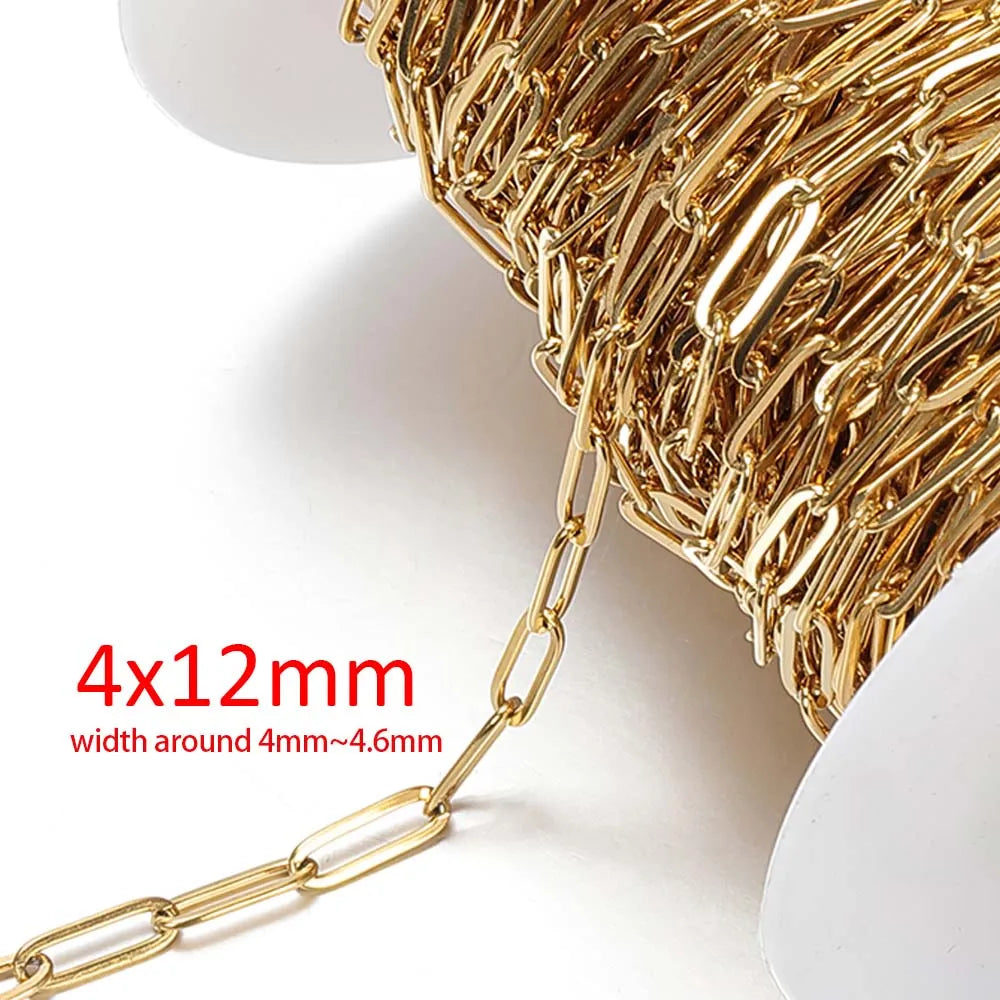 No Fade 2Meters Stainless Steel Chains for Jewelry Making DIY Necklace Bracelet Accessories Gold Chain Lips Beads Beaded Chain