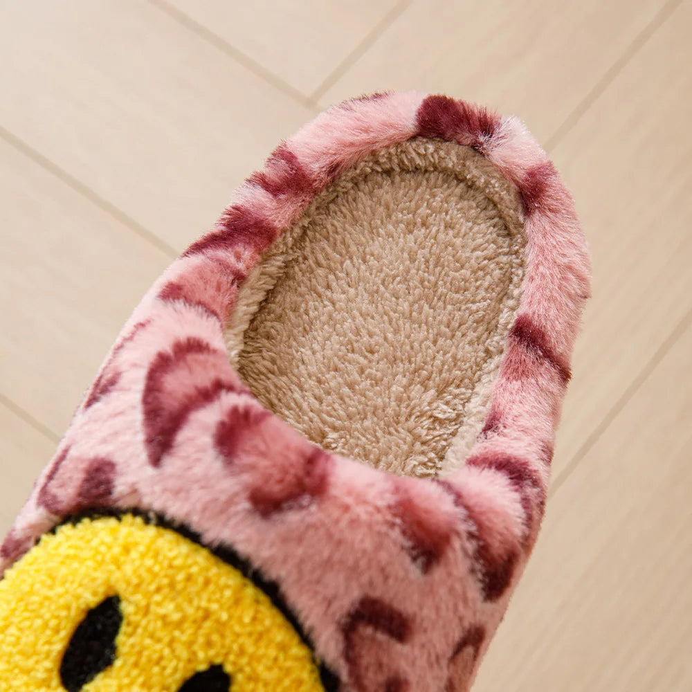 Leopard Fluffy Slippers for Home Smile Designer Platform Shoes Women 2024 Indoor Plush Sliders Warm Flats Chic Winter Footwear