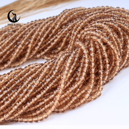 Zhe Ying 10strands/lot Tea Color Glass Beads Hydro Round Micro Faceted Crystal Loose Beads for Bracelet Necklace Accessories