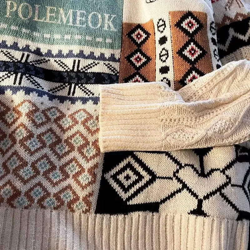 Christmas Sweater Men's Winter Loose-fit Casual Style Knitted Top Jacket American Vintage Fleece-lined Thickened Line Clothes