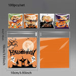 100pcs- New Halloween Cookies Bag 100Pcs Nougat Snowflake Crisp Fruit Bag Ghost Festival Party Gift Zipper Lock Bags Candy Packa