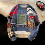 Christmas Sweater Men's Winter Loose-fit Casual Style Knitted Top Jacket American Vintage Fleece-lined Thickened Line Clothes