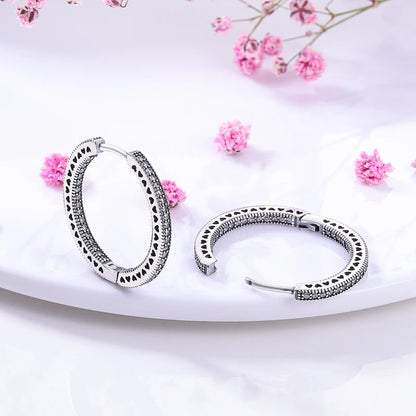 Genuine 925 Sterling Silver Love Feather Earrings Fit Original Charms Hoop  For Women girls Stud Earring Fine Jewelry Gifts