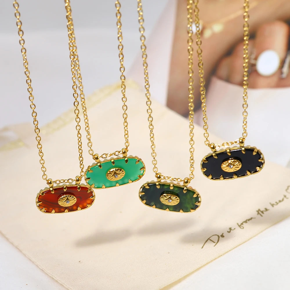 YACHAN 18K Gold Plated Stainless Steel Pendant Necklaces for Women Trendy Colorful Acrylic Charm Y2K Jewelry