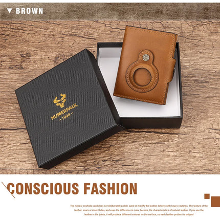 Anti-scan Magnet Credit Card Holder Wallet Genuine Leather Automatic Pop Out Aluminum Smart Wallets Luxury AirTag Purse Set