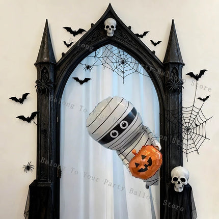Halloween Mummy Holding Pumpkin Aluminum Foil Balloon Black Orange Prank for Halloween Party Decoration Horror Elements Ornament