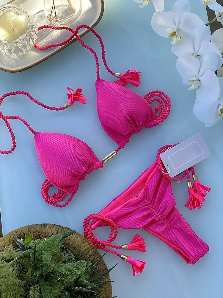 Adjustable Bandage Bikini Set 2023 Swimwear Swimsuit Woman Sexy Bathing Suits Solid Bikinis Triangle Female Summer Beachwear