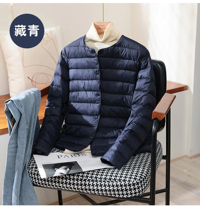 2024 New Arrivals Autumn Winter Warm Women White Duck Down Slim Jackets Female Fashion Ultra Lightweight Packable Puffer Coats