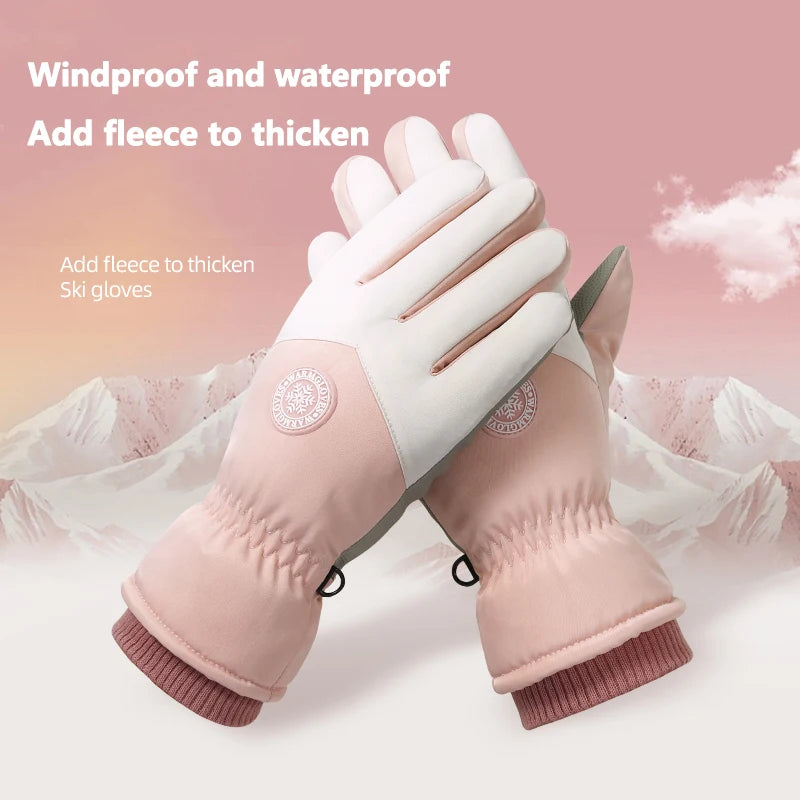 Winter couple ski gloves Thickened thermal gloves Adjustable close non-slip touch screen gloves Waterproof and cold-proof