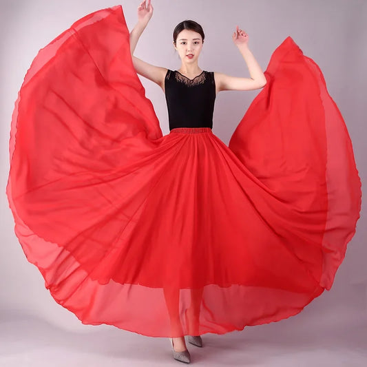 720 Degree Double Layer Chiffon Modern Dance Skirt Long Dress For Square Dance Practice Xinjiang Trousers
