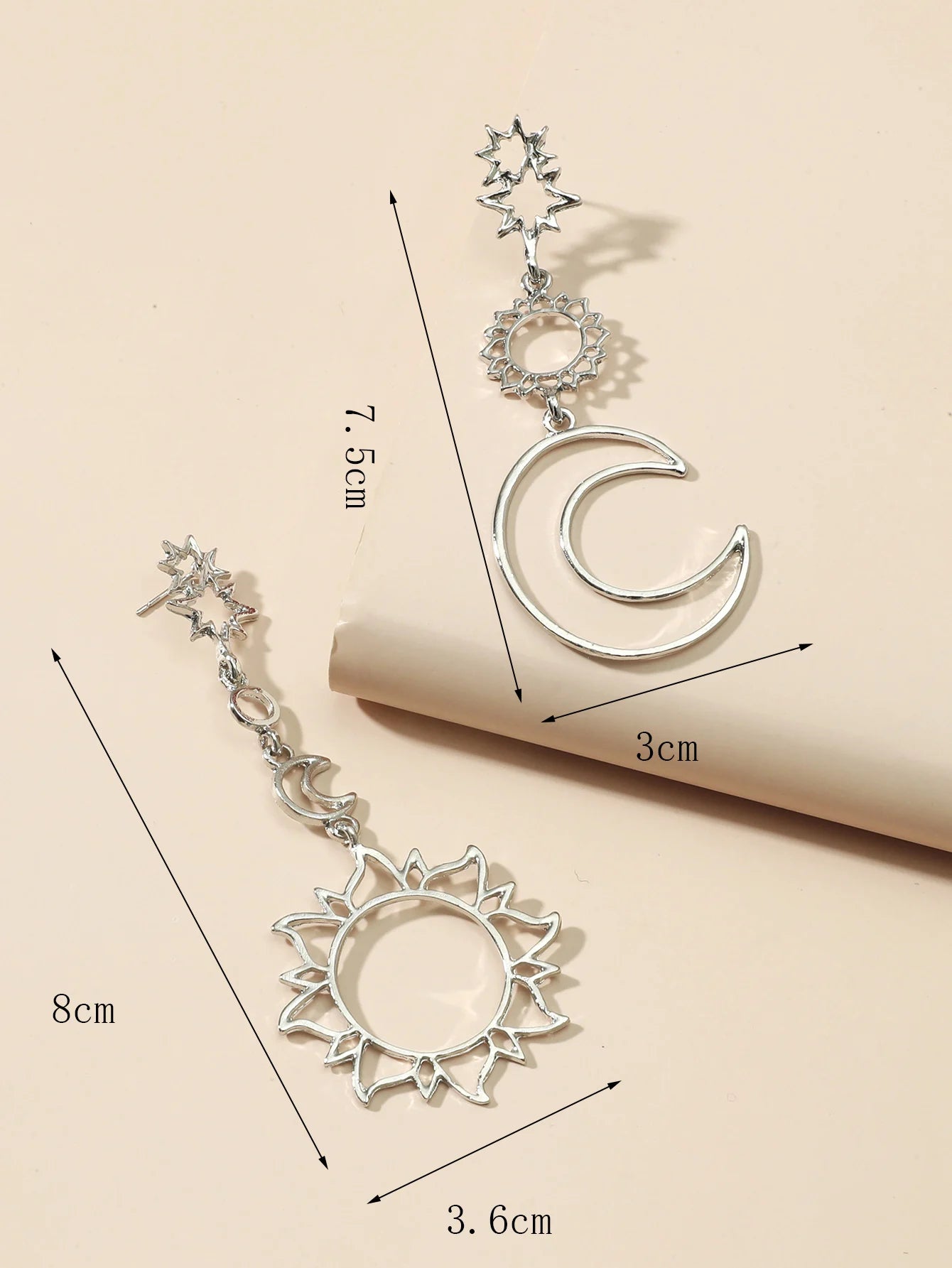 European and American Fashion Personality Ethnic Style Geometric Hollow Asymmetric Earrings Retro Cool Wind Sun Moon Earrings