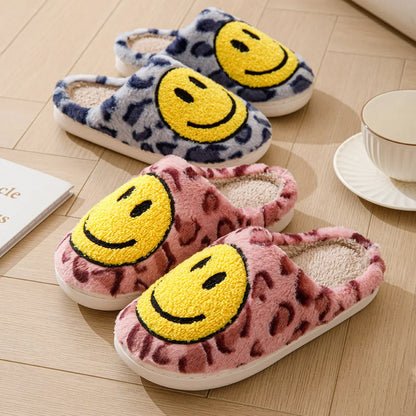 Leopard Fluffy Slippers for Home Smile Designer Platform Shoes Women 2024 Indoor Plush Sliders Warm Flats Chic Winter Footwear