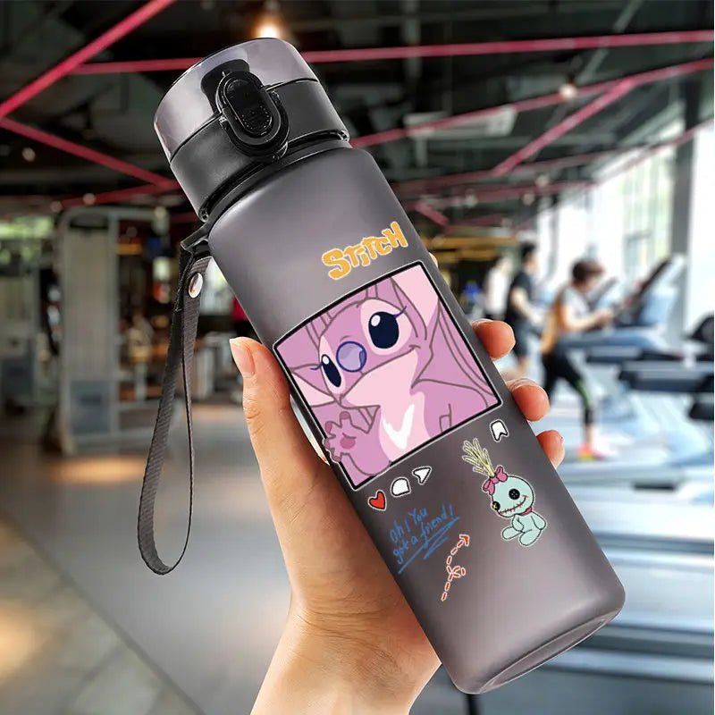 Lilo & Stitch 560ML Water Cup Children Portable Plastic Cartoon Figures Kawai Stitch Outdoor Large Capacity Sports Water Bottle