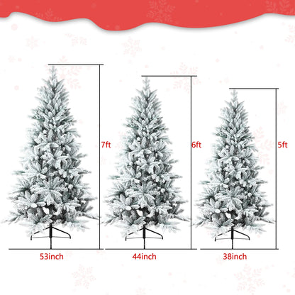 152/213cm Artificial Christmas Decoration Tree 694/1401 Branch Tips Flocked Xmas Tree Sturdy Metal Stand Auto-Spread/Close up