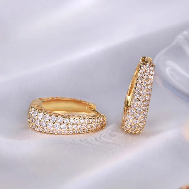 RAKOL Hollow Gold Color Hoop Earrings for Women Paved Dazzling CZ Stone Luxury Trendy Female Circle Earrings Statement Jewelry