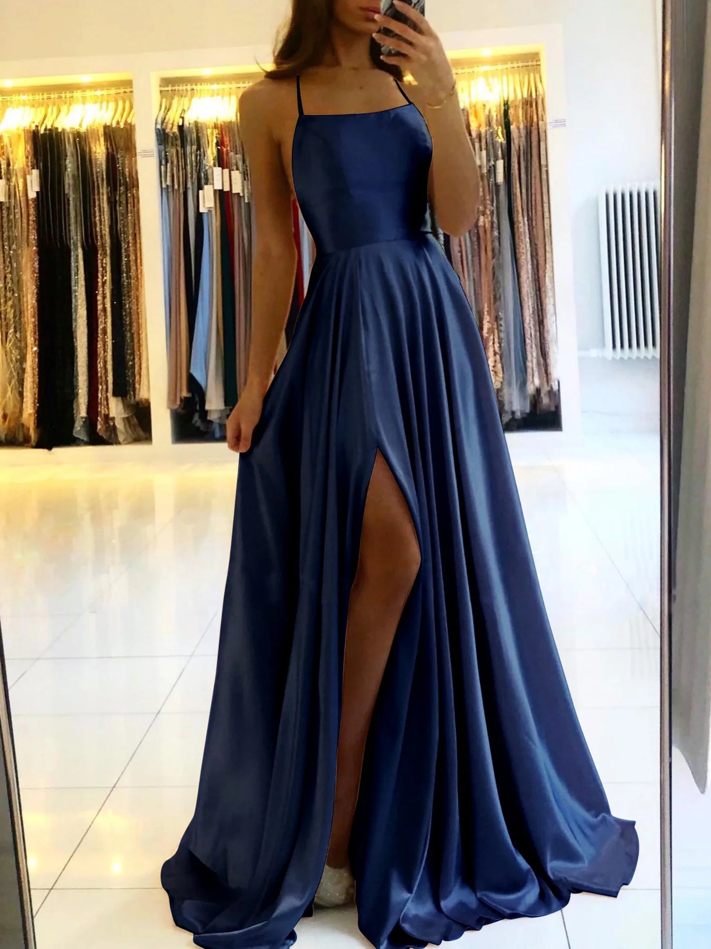 Navy Blue Bridesmaid Dress For Weddings Woman Guest 2022 Sexy Spaghetti Straps Split Prom Party Gowns Long Maid Of Honor Dresses