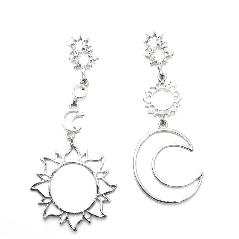European and American Fashion Personality Ethnic Style Geometric Hollow Asymmetric Earrings Retro Cool Wind Sun Moon Earrings