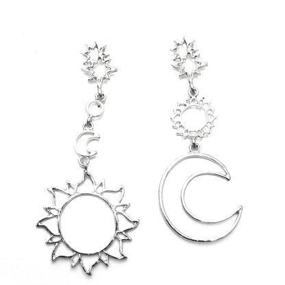 European and American Fashion Personality Ethnic Style Geometric Hollow Asymmetric Earrings Retro Cool Wind Sun Moon Earrings